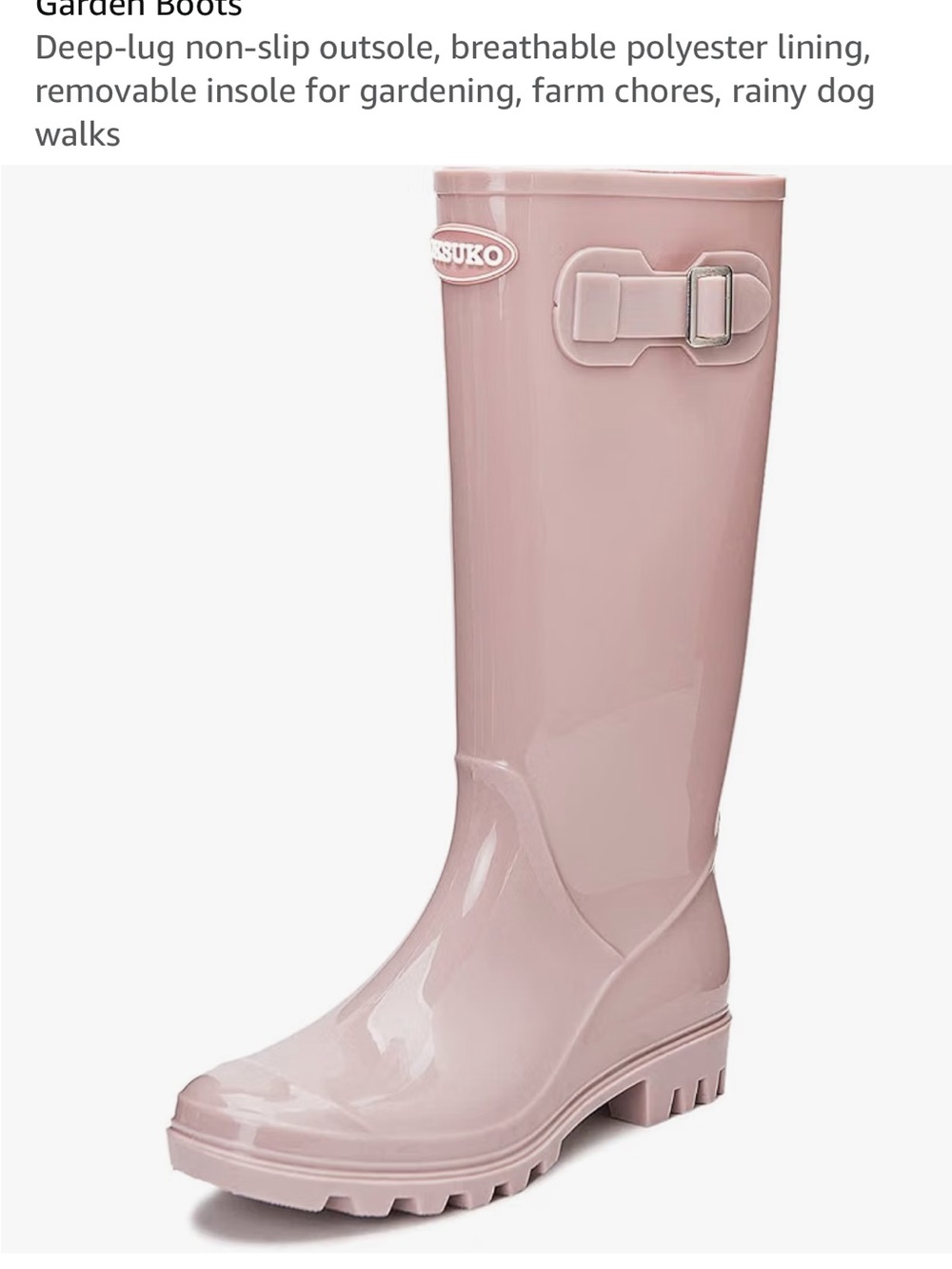 Women’s Glossy Blush Pink Rain Boots with Adjustable Side Buckle